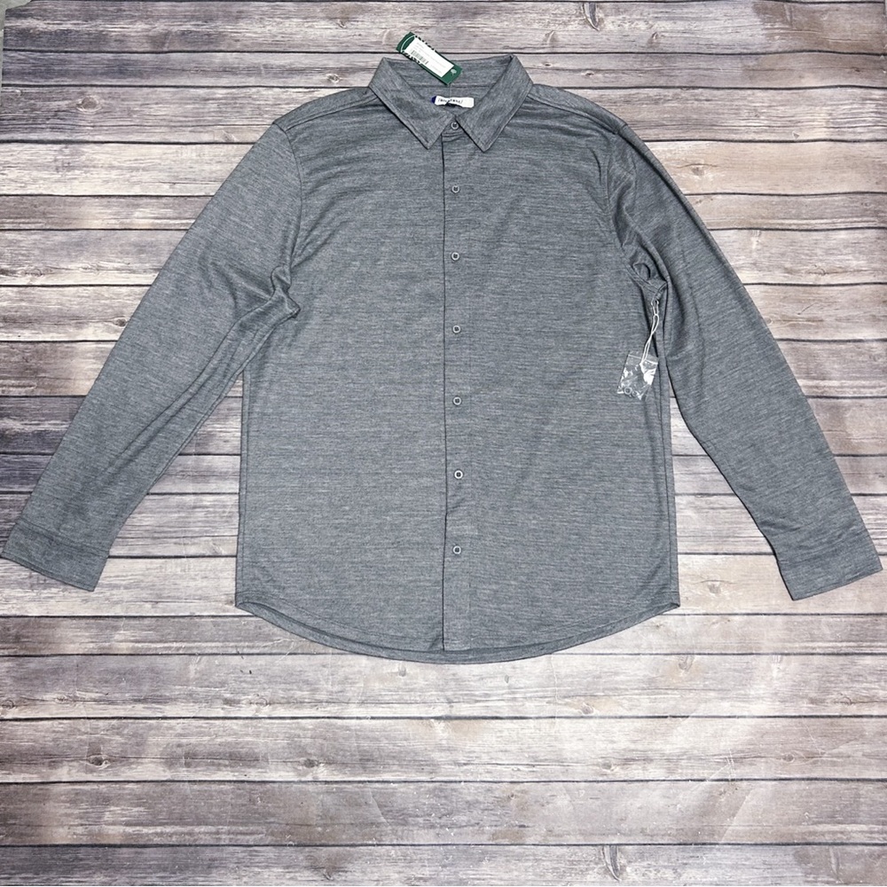 Artefact Grey Double Faced Pique Knoven Long Sleeve Button Up Knit Shirt XL New
